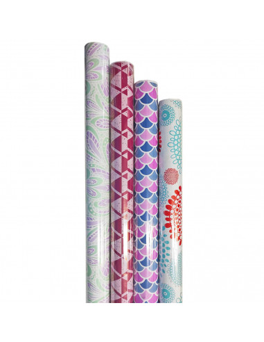 Tradineur - Pack de 4 rollos de papel de regalo, modelo Todo Año, láminas, hojas para envolver regalos, cumpleaños, Navidad, 100