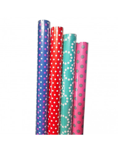Tradineur - Pack de 4 rollos de papel de regalo, modelo Lunares, láminas, hojas para envolver regalos, cumpleaños, Navidad, 100