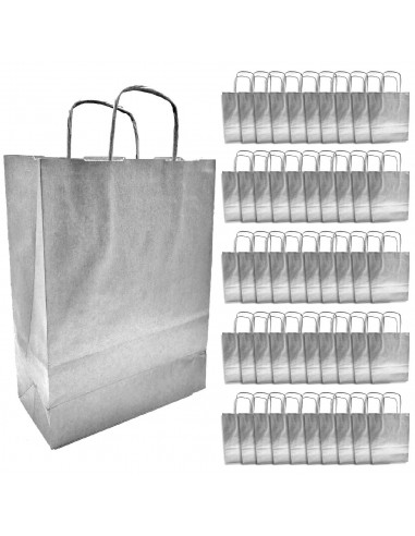 Tradineur - Pack de 50 bolsa Kraft "S" - Ideal para guardar tus regalos de navidad, fin de años o año nuevo - 24 x 32 cm - Color