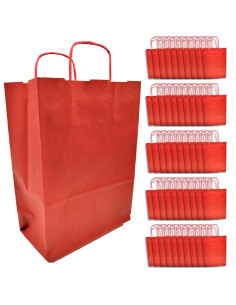Tradineur - Pack de 50 bolsa Kraft "S" - Ideal para guardar tus regalos de navidad, fin de años o año nuevo - 24 x 32 cm - Color