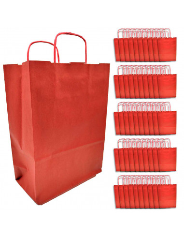 Tradineur - Pack de 50 bolsa Kraft "S" - Ideal para guardar tus regalos de navidad, fin de años o año nuevo - 24 x 32 cm - Color