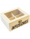 Caja de madera "infusiones" con 4 compartimentos 6.4 x 15.8 x 14 cm. Caja, cofre para decorar con tapa, almacenaje té, café