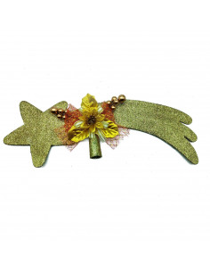 Tradineur - Estrella Cometa con flor para árbol de navidad - Fabricado en plástico - Colores en escarcha - Decoración para tempo