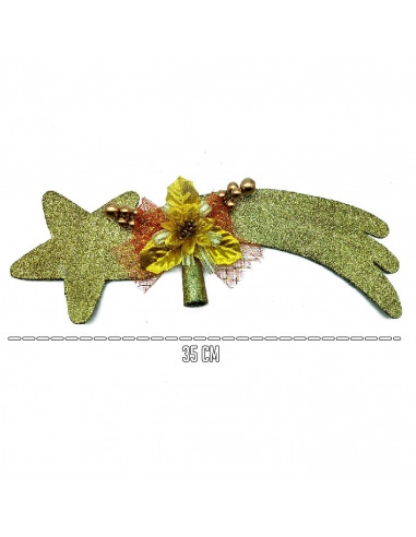 Tradineur - Estrella Cometa con flor para árbol de navidad - Fabricado en plástico - Colores en escarcha - Decoración para tempo