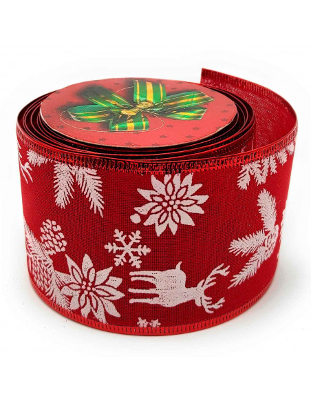 Tradineur - Rollo de cinta de navidad decorada con renos, tela organza, poliéster, decoración árbol Navidad, envolver regalos, m Tradineur - Rollo de cinta de navidad decorada con renos, tela organza, poliéster, decoración árbol Navidad, envolver regalos, m