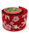 Tradineur - Rollo de cinta de navidad decorada con renos, tela organza, poliéster, decoración árbol Navidad, envolver regalos, m
