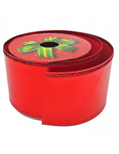 Tradineur - Rollo de cinta de navidad, poliéster, brillante, decoración árbol Navidad, envolver regalos, adornos, manualidades -