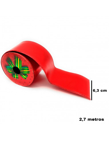 Tradineur - Rollo de cinta de navidad, poliéster, brillante, decoración árbol Navidad, envolver regalos, adornos, manualidades -