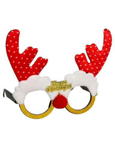 Tradineur - Gafas navideñas con diseño de reno "Merry Christmas" - Fabricado en poliéster y plástico - 14 x 22,5 cm