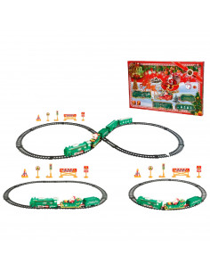Tradineur - Tren Navideño de juguete 25 piezas - Fabricado en plástico - pilas no incluidas - Raíl hasta 91 cm 