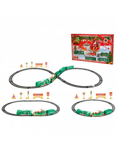Tradineur - Tren Navideño de juguete 25 piezas - Fabricado en plástico - pilas no incluidas - Raíl hasta 91 cm 