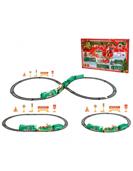 Tradineur - Tren Navideño de juguete 25 piezas - Fabricado en plástico - pilas no incluidas - Raíl hasta 91 cm 