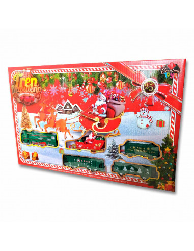 Tradineur - Tren Navideño de juguete 25 piezas - Fabricado en plástico - pilas no incluidas - Raíl hasta 91 cm 