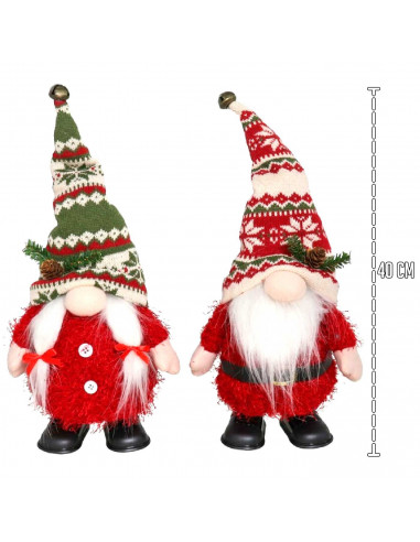 Tradineur - Gnomo Navideño bailarín con leds - Fabricado en Poliéster - Decoración para temporada Navideña - 40 cm - Modelo Surt