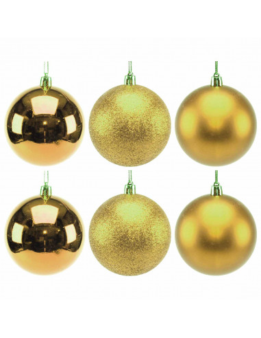 Tradineur - Sets de 6 Bolas para árbol navideño - Fabricado en plástico - Decoración para temporada navideña - Ø 8 cm - Color Or