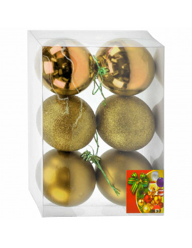 Tradineur - Sets de 6 Bolas para árbol navideño - Fabricado en plástico - Decoración para temporada navideña - Ø 8 cm - Color Or