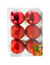 Tradineur - Set de 6 Bolas para árbol navideño - Fabricado en plástico - Decoración para temporada navideña - Ø 8 cm - Color Roj
