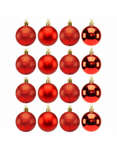 Tradineur - Sets de 16 Bolas para árbol navideño - Fabricado en plástico - Decoración para temporada navideña - Ø 5 cm - Color R
