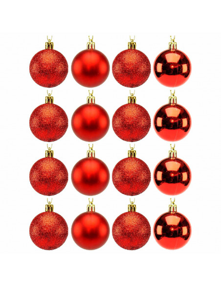 Tradineur - Sets de 16 Bolas para árbol navideño - Fabricado en plástico - Decoración para temporada navideña - Ø 5 cm - Color R Tradineur - Sets de 16 Bolas para árbol navideño - Fabricado en plástico - Decoración para temporada navideña - Ø 5 cm - Color R