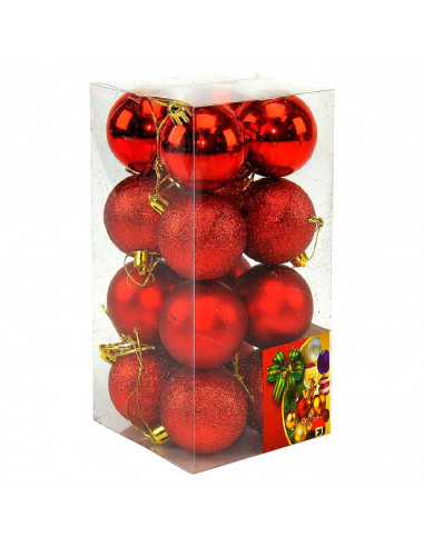 Tradineur - Sets de 16 Bolas para árbol navideño - Fabricado en plástico - Decoración para temporada navideña - Ø 5 cm - Color R