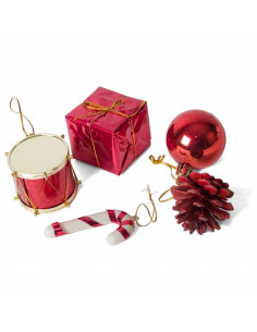 Tradineur - Sets de 20 colgantes para árbol navideño - Fabricado en plástico - Decoración para temporada navideña - Tambor, bola