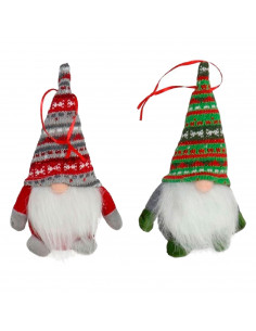 Tradineur - Gnomos con pijama navideño colgante - Fabricado en Poliéster - Decoración para temporada Navideña - 22 x 8 x 8 cm -