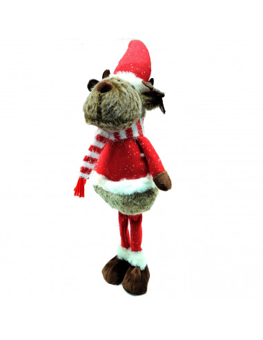 Tradineur - Muñeco Reno con ropa de navidad - Fabricado en Poliéster - Decoración para temporada navideña - 46 x 17 x 12 cm