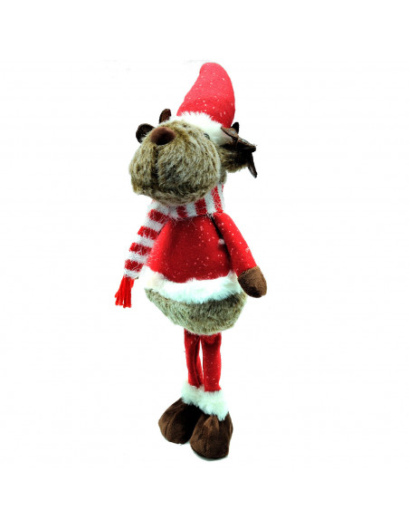 Tradineur - Muñeco Reno con ropa de navidad - Fabricado en Poliéster - Decoración para temporada navideña - 46 x 17 x 12 cm