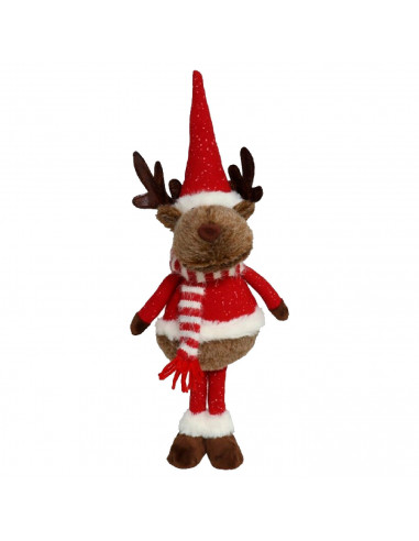 Tradineur - Muñeco Reno con ropa de navidad - Fabricado en Poliéster - Decoración para temporada navideña - 46 x 17 x 12 cm