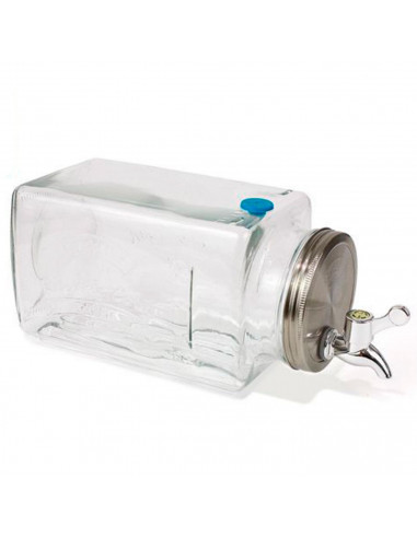 Tarro dispensador de bebidas con grifo horizontal, vidrio, bote, botella garrafa, agua, refrescos, frigorífico, 13 x 33 x 12 cm,