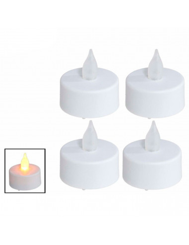 Tradineur - Pack de 4 velas de té LED, tealights con luz, plástico, funcionan con pilas, decoración del hogar, Navidad, fiestas