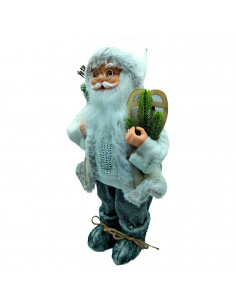 Tradineur - Figura de papa Noel Montañero Blanco - Fabricado en Poliéster y Plástico - Decoración para temporada navideña - 40 x