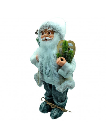 Tradineur - Figura de papa Noel Montañero Blanco - Fabricado en Poliéster y Plástico - Decoración para temporada navideña - 40 x