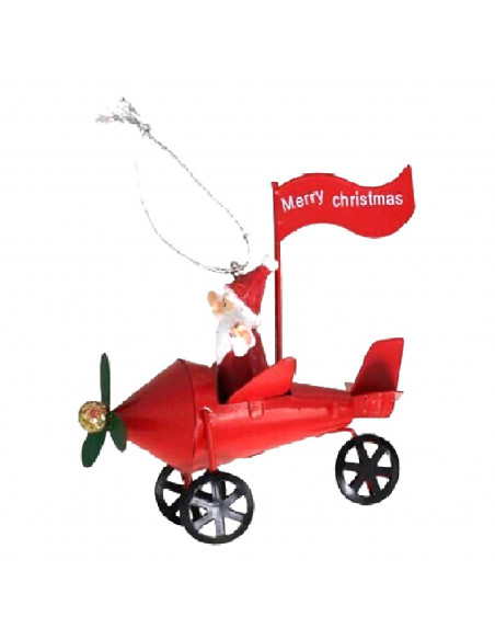 Tradineur - Colgante navideño de Papá Noel en avión - Fabricado en Metal y resina - Decoración para temporada navideña - 9 x 7 x Tradineur - Colgante navideño de Papá Noel en avión - Fabricado en Metal y resina - Decoración para temporada navideña - 9 x 7 x