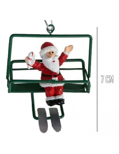 Tradineur - Colgante navideño de Papá Noel en Telesilla - Fabricado en Metal y resina - Decoración para temporada navideña - 7 x
