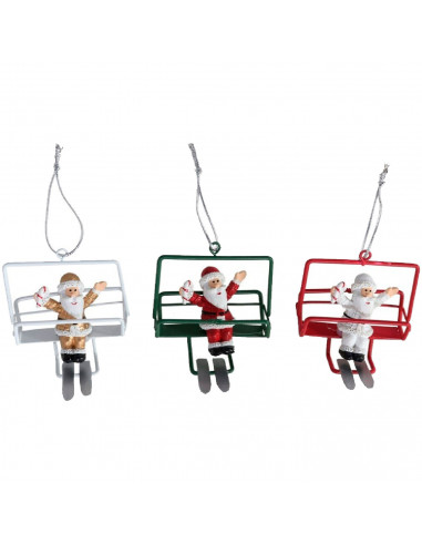 Tradineur - Colgante navideño de Papá Noel en Telesilla - Fabricado en Metal y resina - Decoración para temporada navideña - 7 x