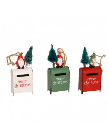 Tradineur - Colgante navideño de Papá Noel en Buzón - Fabricado en Metal y resina - Decoración para temporada navideña - 10 x 6