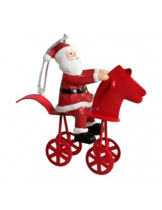 Tradineur - Colgante navideño de Papá Noel a caballo - Fabricado en Metal y resina - Decoración para temporada navideña - 9 x 3
