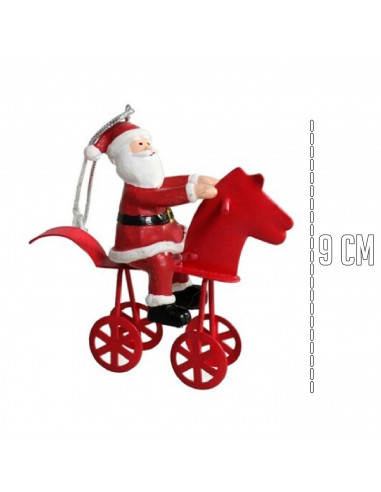 Tradineur - Colgante navideño de Papá Noel a caballo - Fabricado en Metal y resina - Decoración para temporada navideña - 9 x 3