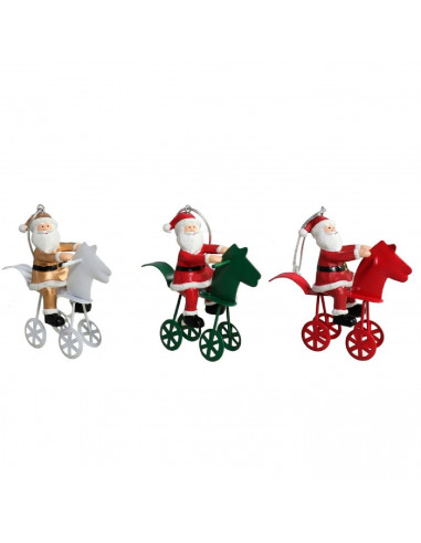 Tradineur - Colgante navideño de Papá Noel a caballo - Fabricado en Metal y resina - Decoración para temporada navideña - 9 x 3