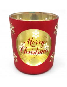 Tradineur - Portavelas de Navidad de cristal, soporte para velas, adorno, decoración, centros de mesa, estanterías (Rojo, 7 x 8