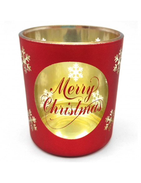 Tradineur - Portavelas de Navidad de cristal, soporte para velas, adorno, decoración, centros de mesa, estanterías (Rojo, 7 x 8