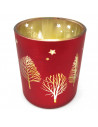 Tradineur - Portavelas de Navidad de cristal, soporte para velas, adorno, decoración, centros de mesa, estanterías (Rojo, 7 x 8