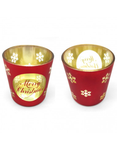 Tradineur - Portavelas de Navidad de cristal, soporte para velas, adorno, decoración, centros de mesa, estanterías (Rojo, 7 x 8