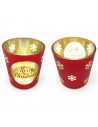 Tradineur - Portavelas de Navidad de cristal, soporte para velas, adorno, decoración, centros de mesa, estanterías (Rojo, 7 x 8