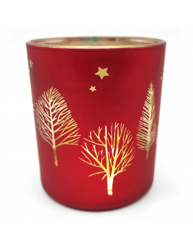 Tradineur - Portavelas de Navidad de cristal, soporte para velas, adorno, decoración, centros de mesa, estanterías (Rojo, 7 x 8