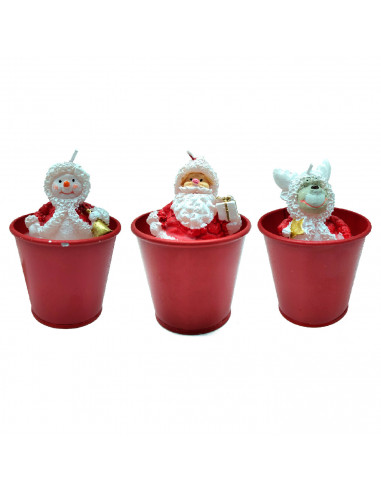 Tradineur - Vasos con vela para navidad con figuras - Base de Metal - Decoración para temporada navideña - Ø 6 x 8 cm - Color Su