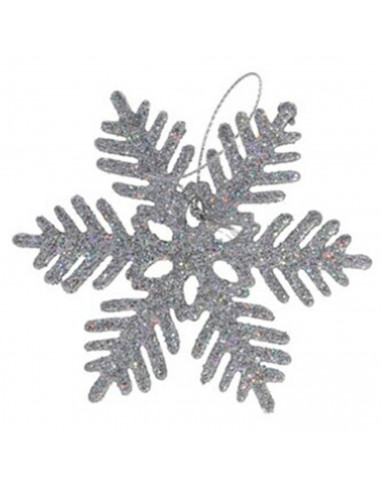 Tradineur - Copo de nieve colgante con glitter, plástico, purpurina brillante, adorno, árbol de Navidad, decoración festiva, hog