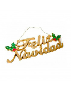 Tradineur - Letrero Colgante "Feliz Navidad" estilo Metalizado - Fabricado en Plástico - Decoración para temporada navideña - 12