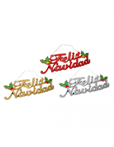 Tradineur - Letrero Colgante "Feliz Navidad" estilo Metalizado - Fabricado en Plástico - Decoración para temporada navideña - 12